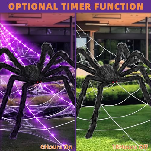 250 LED Purple Spider Web Light Decorations with Giant Spider & Stretch Cobweb S7555