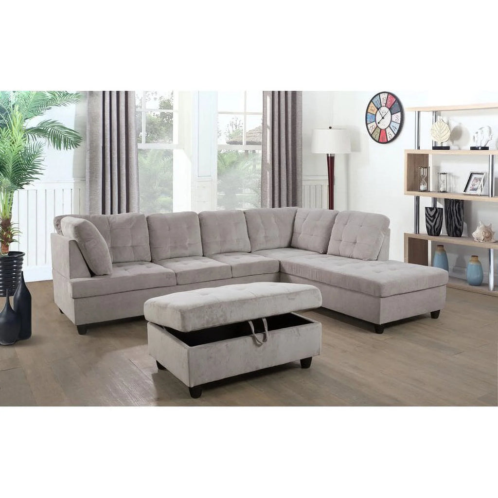 Gray Right Hand Facing Sectional with Ottoman V9348