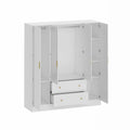 White Wooden Wardrobe Armoire with Mirror 4 Doors 2 Drawers D347532