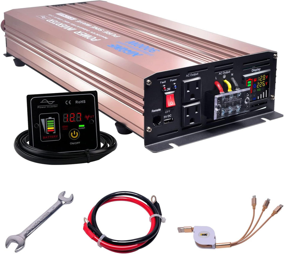 5000 Watts Pure Sine Wave Power Inverter 24V to 110V with Remote Control and LED Display V66935