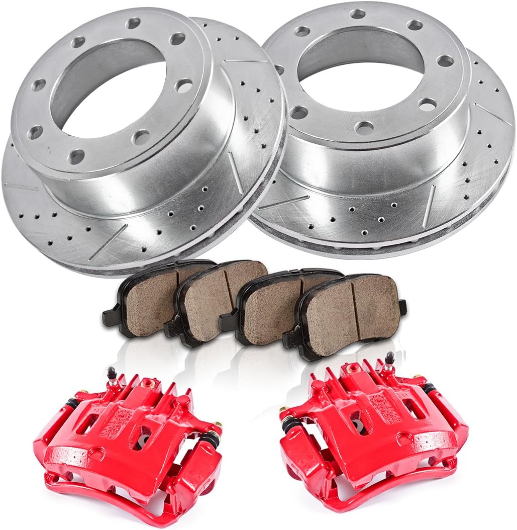 Powder Coated Red Calipers 8 Lug Rotors Ceramic Pads Kit T138908