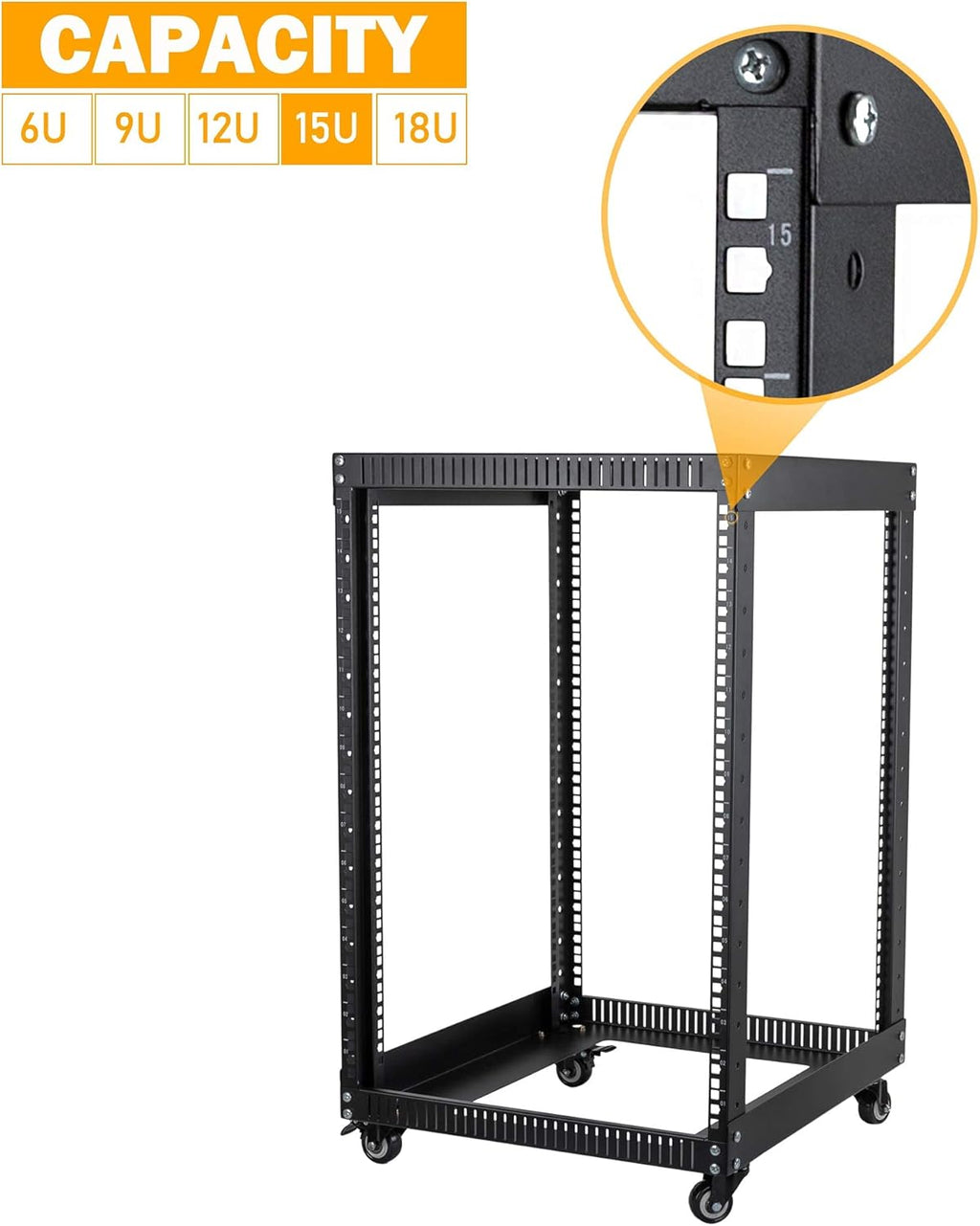 18U Open Frame Server Rack with Brake Casters H704772