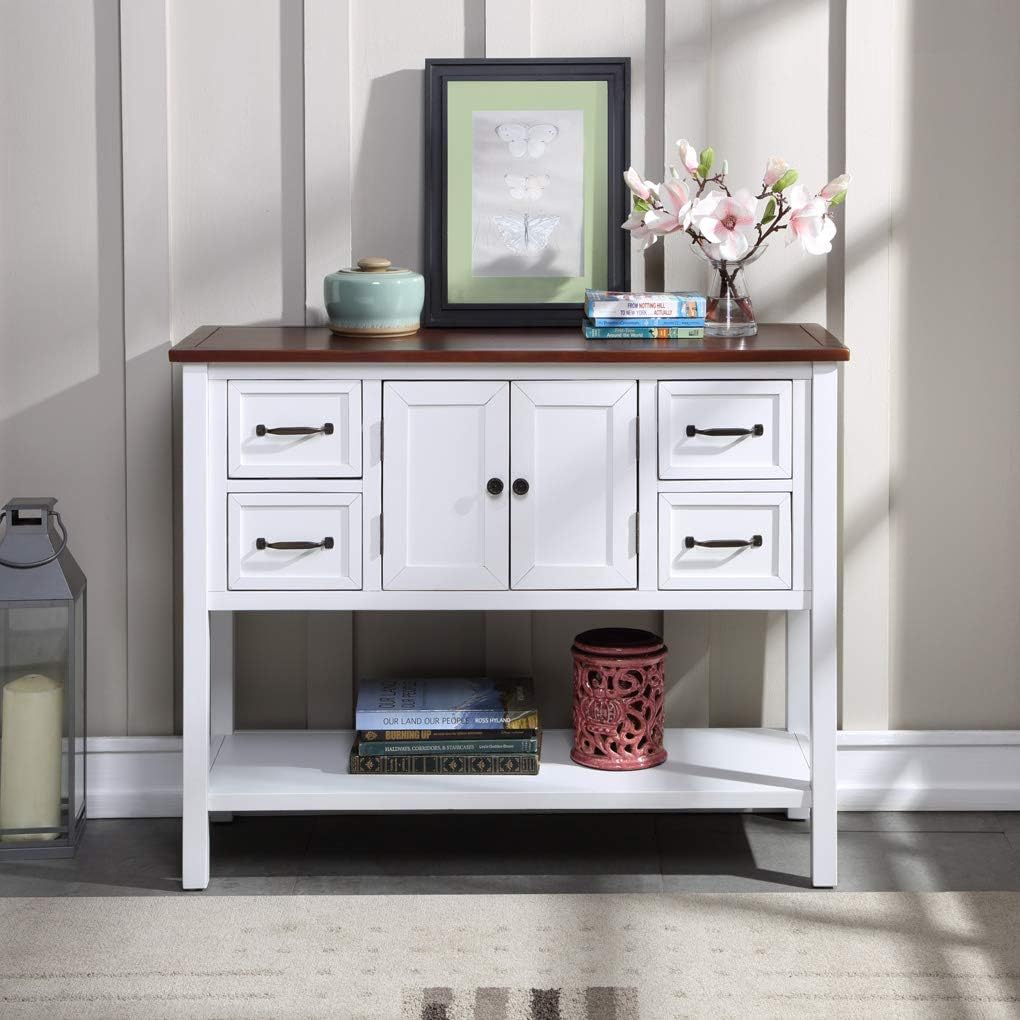 43 Inch Light Blue Console Table with Doors Drawers and Open Shelf T142743