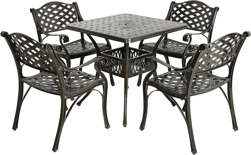 5-Piece Cast Aluminum Outdoor Dining Set with 4 Chairs and Square Table E67652