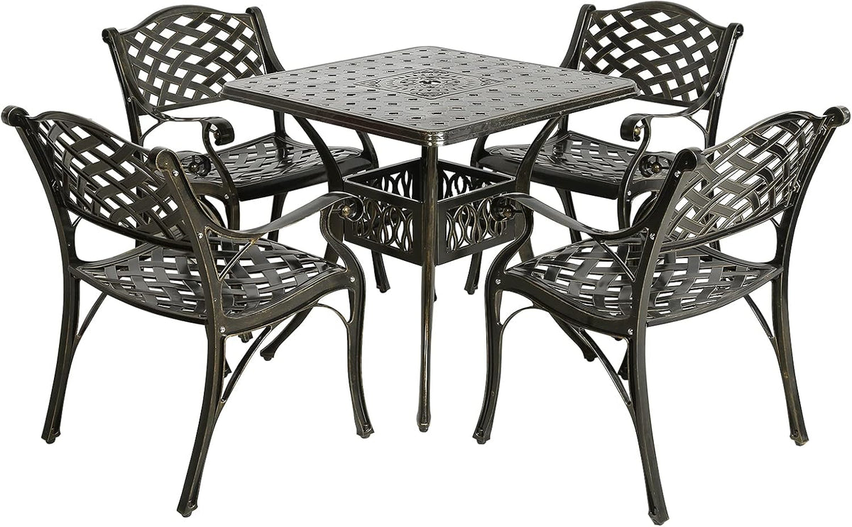 5-Piece Cast Aluminum Outdoor Dining Set with 4 Chairs and Square Table E67652