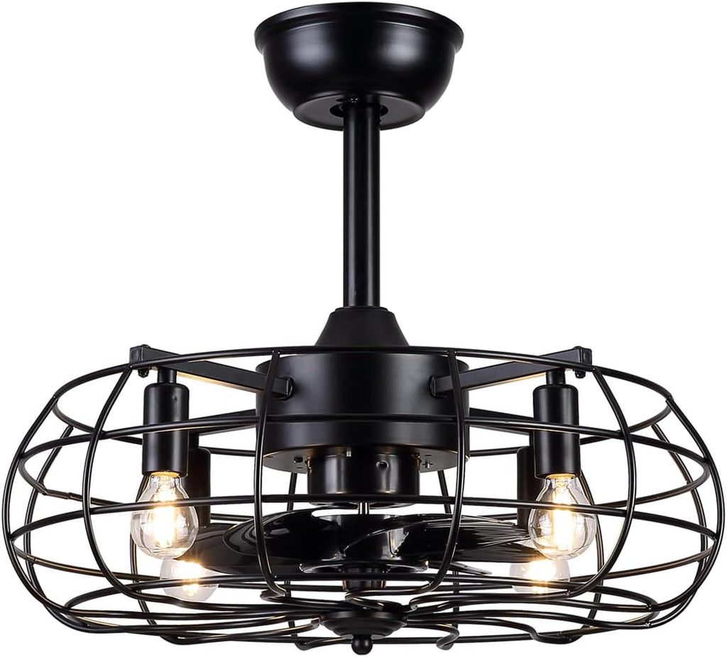 Black Caged Ceiling Fan with Lights H206