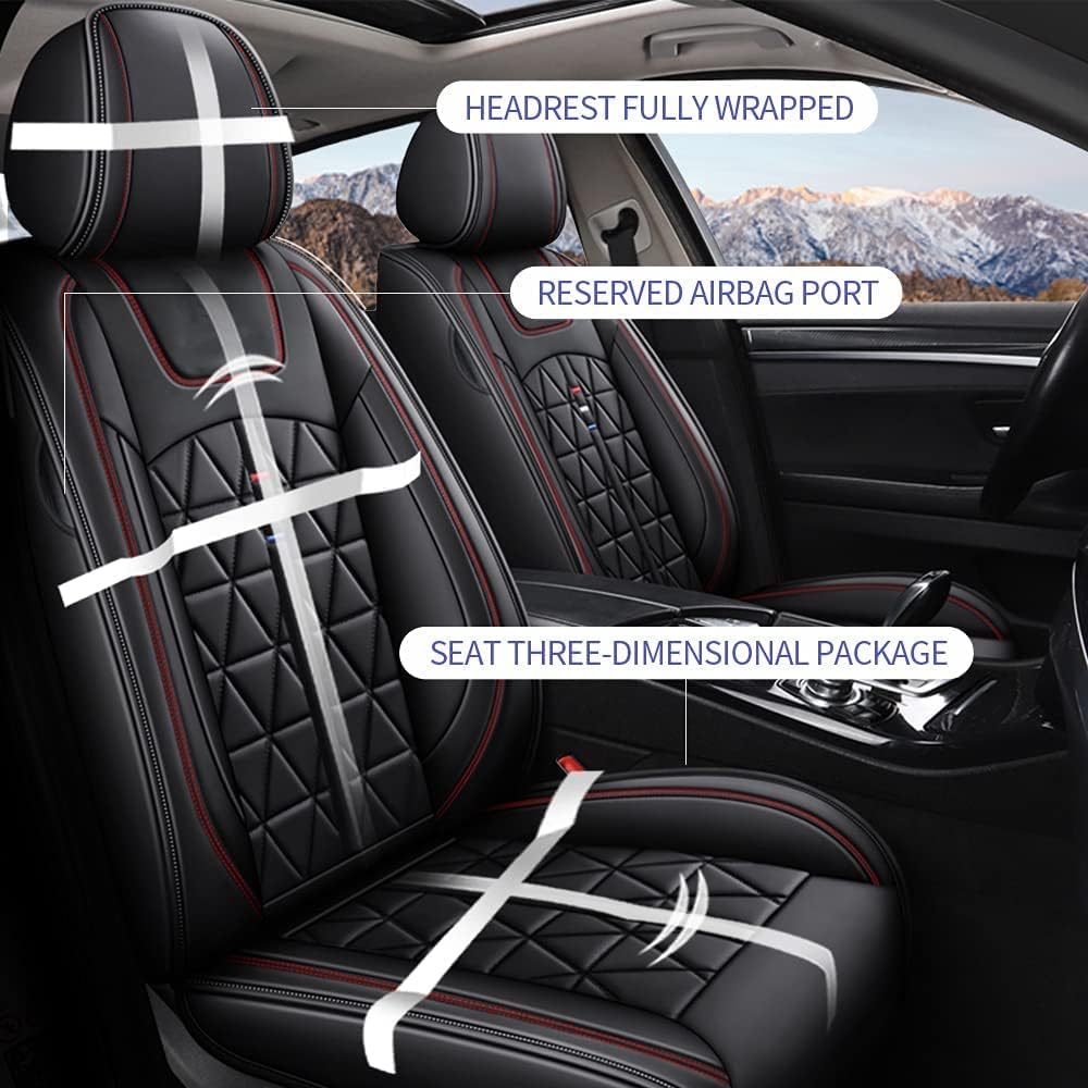 Custom Car Seat Covers Full Set 5 Seats Faux Leather Waterproof Black A5008