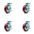 Polyurethane on Aluminum Wheel Swivel Casters with Brakes Set of 4 C292