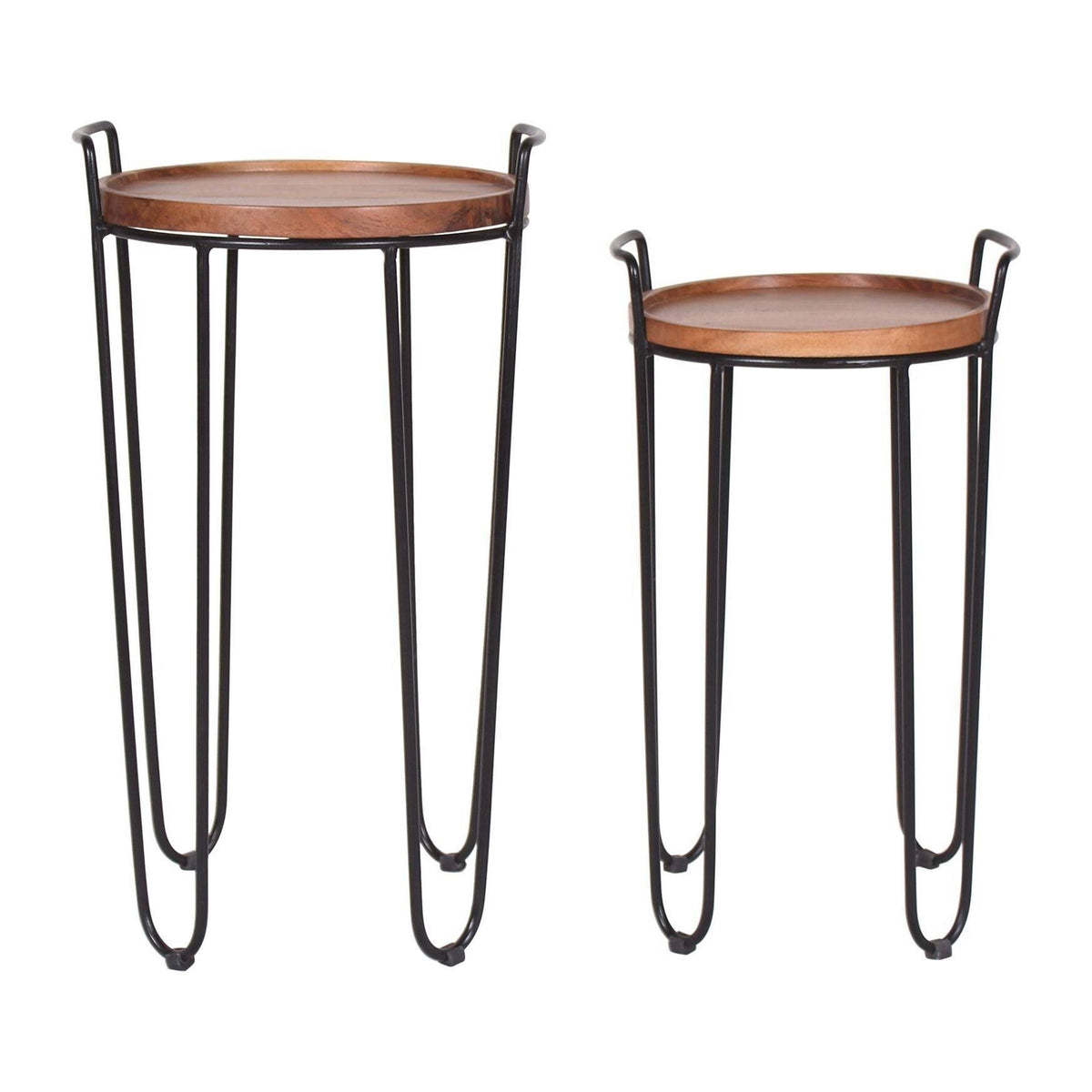 Iron & Acacia Nesting Tray Tables with Handles Set of 2 L96547