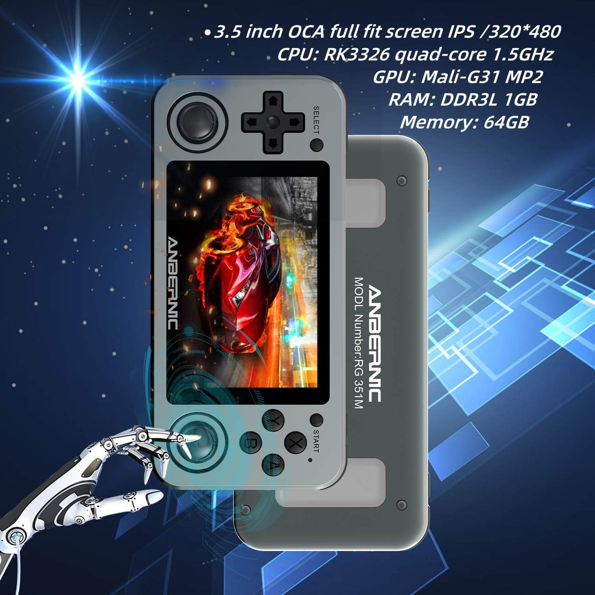 Handheld Game Console with 64G TF Card 3.5 inch IPS Screen A6597