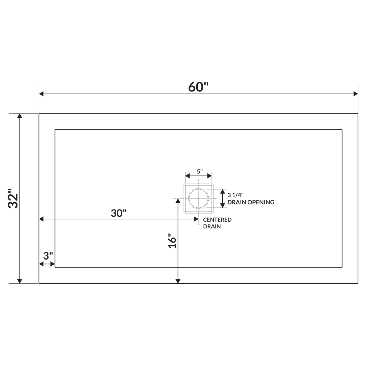 60 x 32 Single Threshold Shower Pan Base J878
