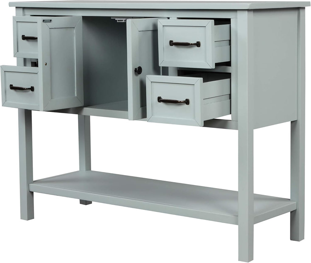 43 Inch Light Blue Console Table with Doors Drawers and Open Shelf T142743