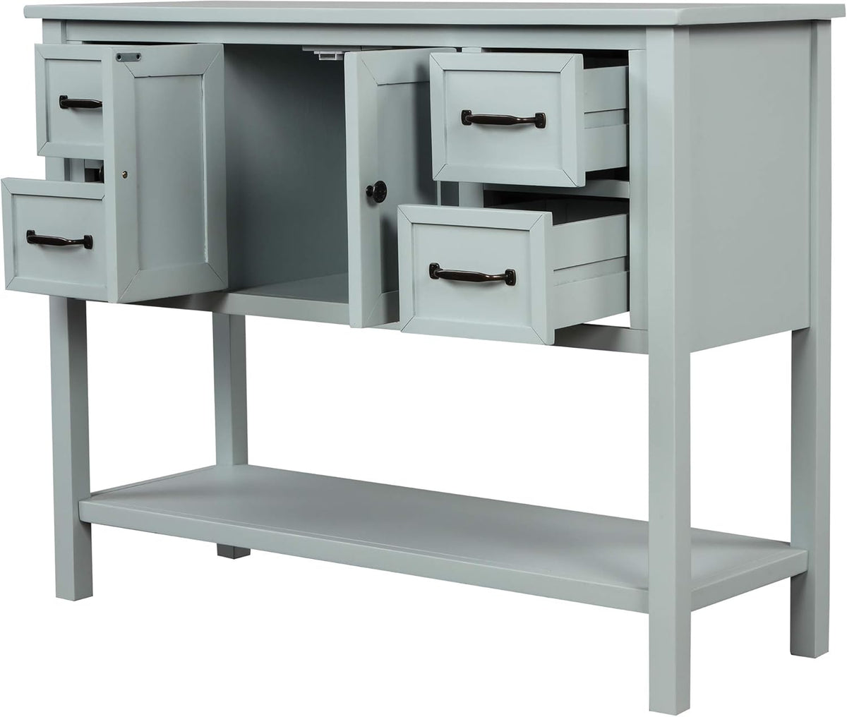 43 Inch Light Blue Console Table with Doors Drawers and Open Shelf T142743