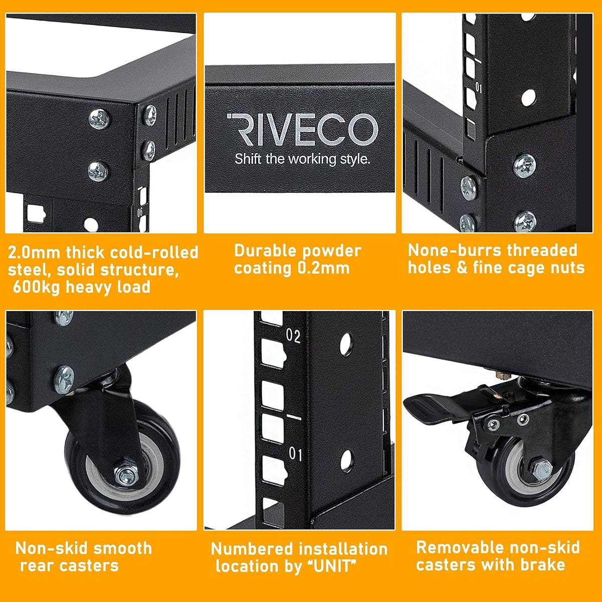 18U Open Frame Server Rack with Brake Casters H704772