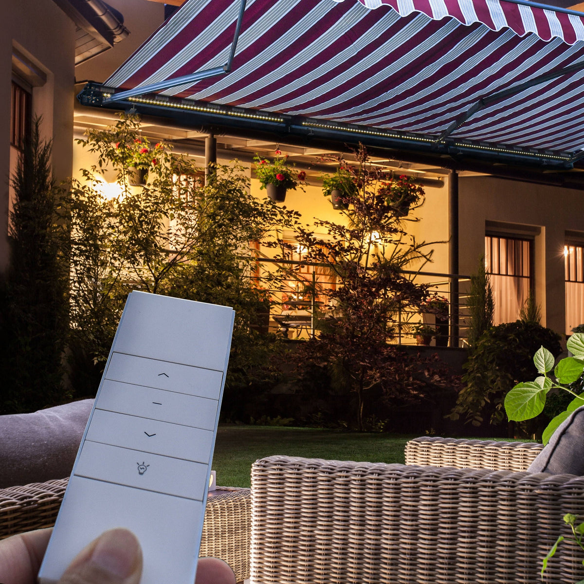 Motorized LED 13 x 10 ft. Half Cassette Retractable Awning Blue S8764