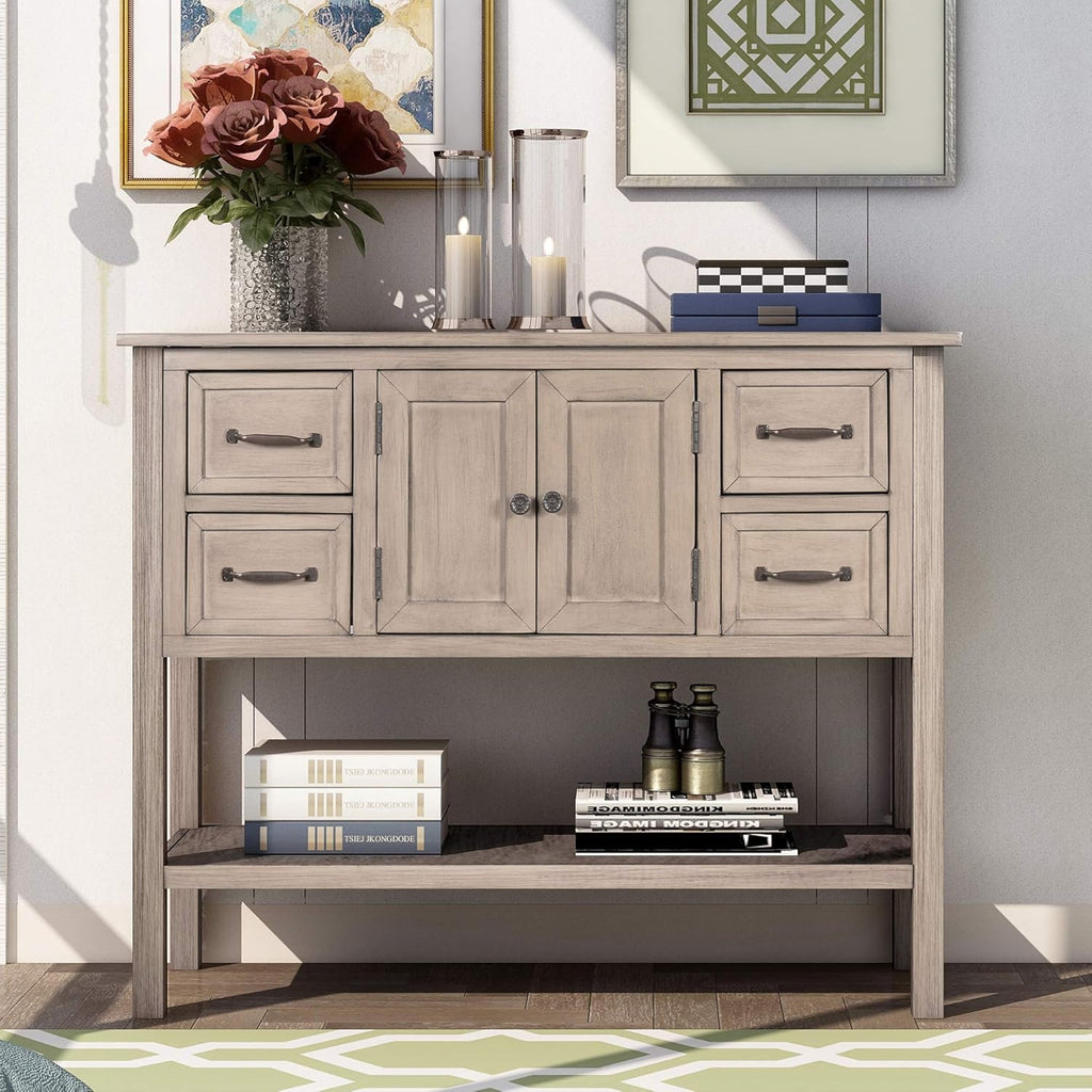 43 Inch Light Blue Console Table with Doors Drawers and Open Shelf T142743
