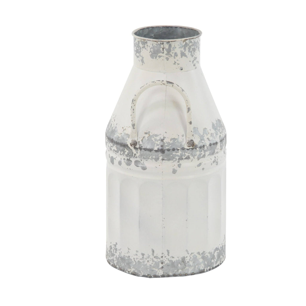 Set of 2 Round White Iron Milk Can C7234