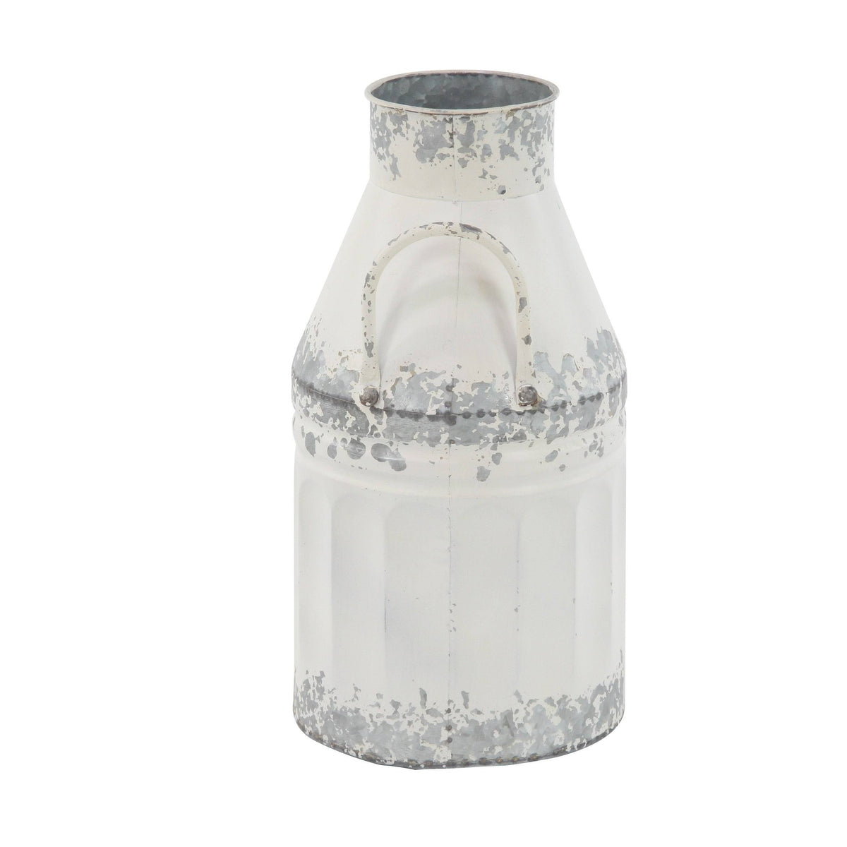 Set of 2 Round White Iron Milk Can C7234