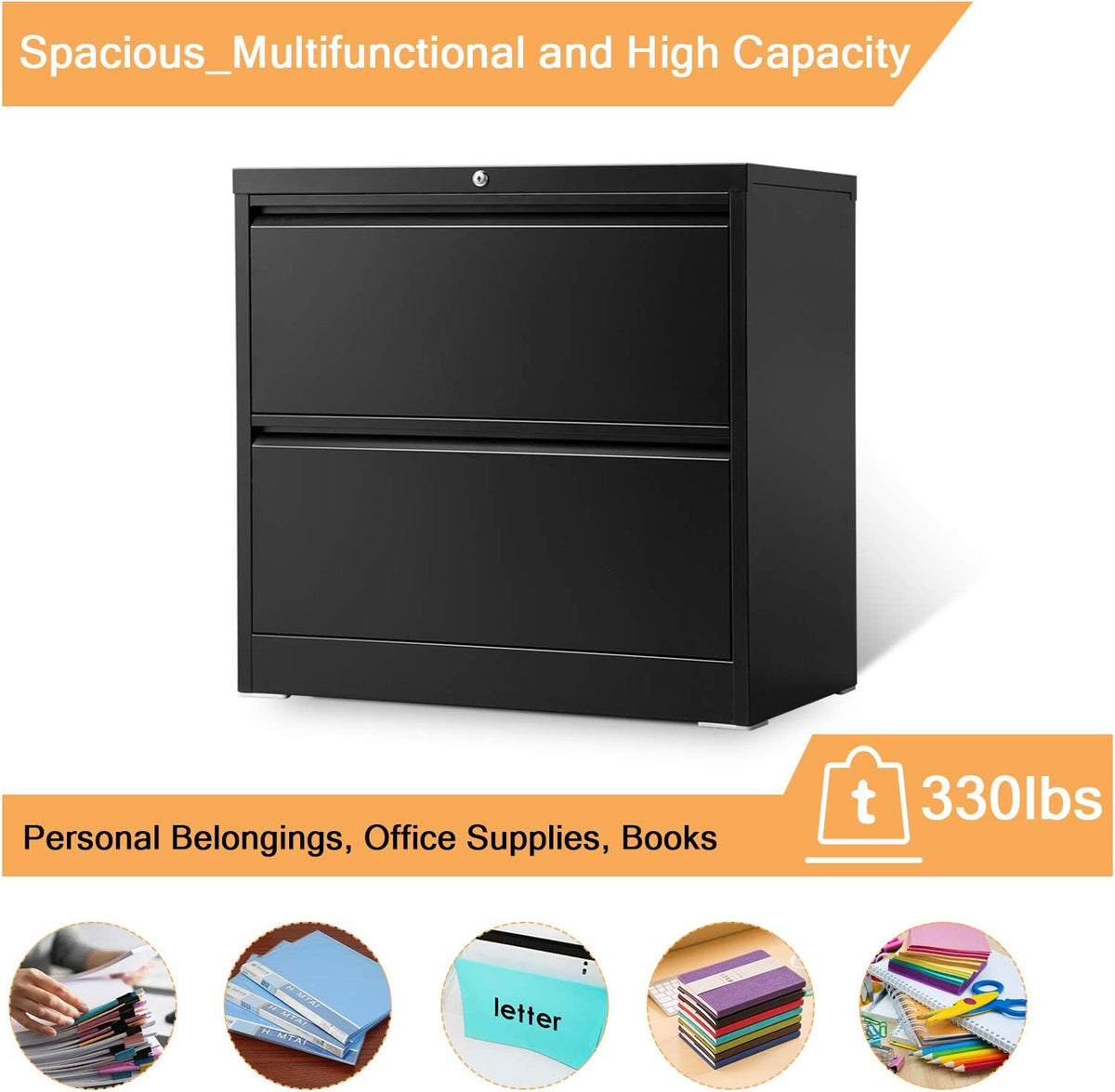 2 Drawer Metal File Cabinet with Lock C887