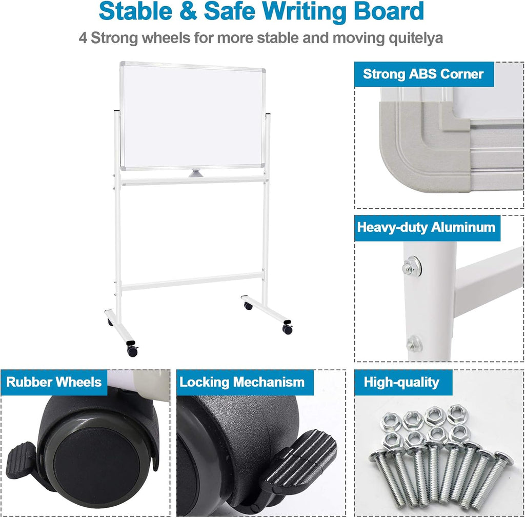 36x24 Double Sided Magnetic Dry Erase Whiteboard on Wheels A698