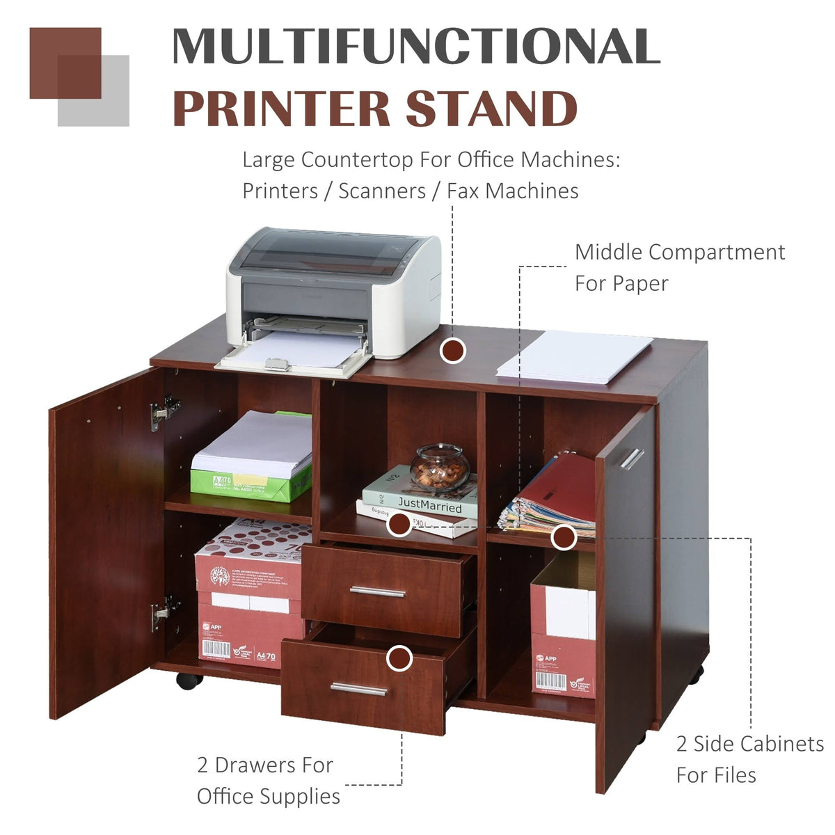 Printer Stand with Casters Mobile File Cabinet E76456