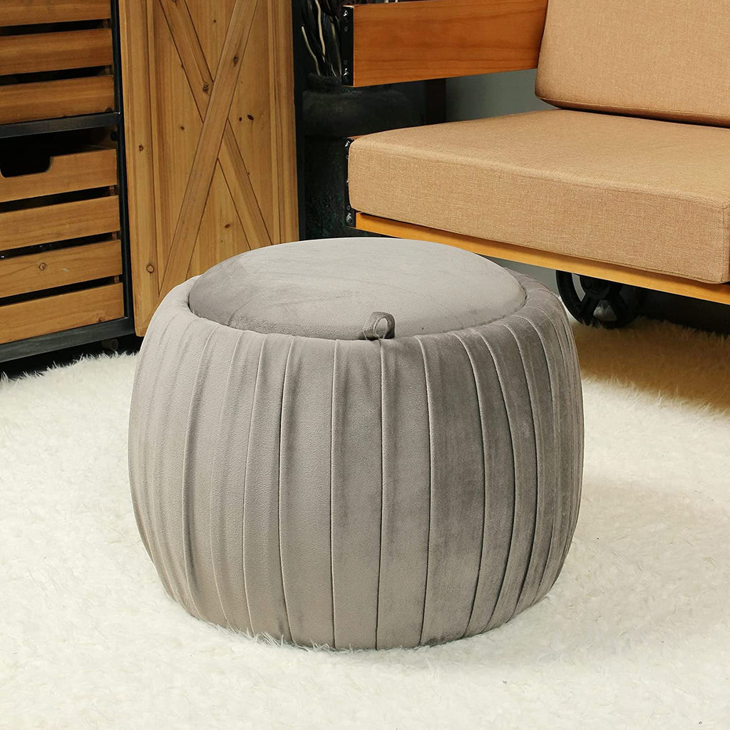 Grey Round Storage Ottoman Z9150