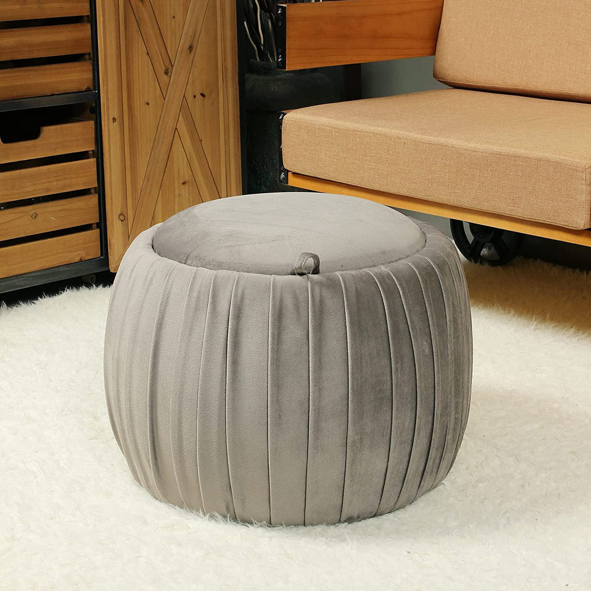 Grey Round Storage Ottoman Z9150
