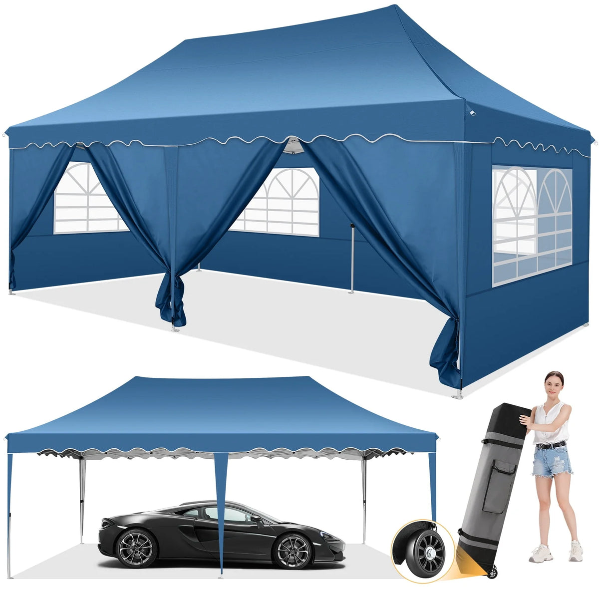 10'x 20' Pop up Canopy Tent with 6 Removable Side Walls Black K718