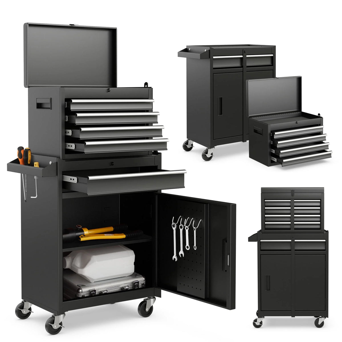 2 in 1 Tool Chest & Cabinet with 5 Sliding Drawers Red H469132