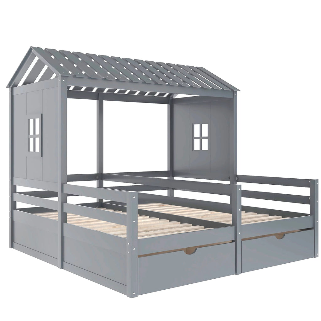 Twin Size House Platform Bed with Two Drawers U663721