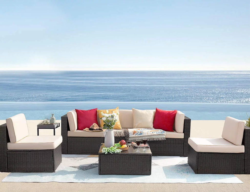 6 Pieces Wicker PE Rattan Sectional Sofa with Cushions F906171