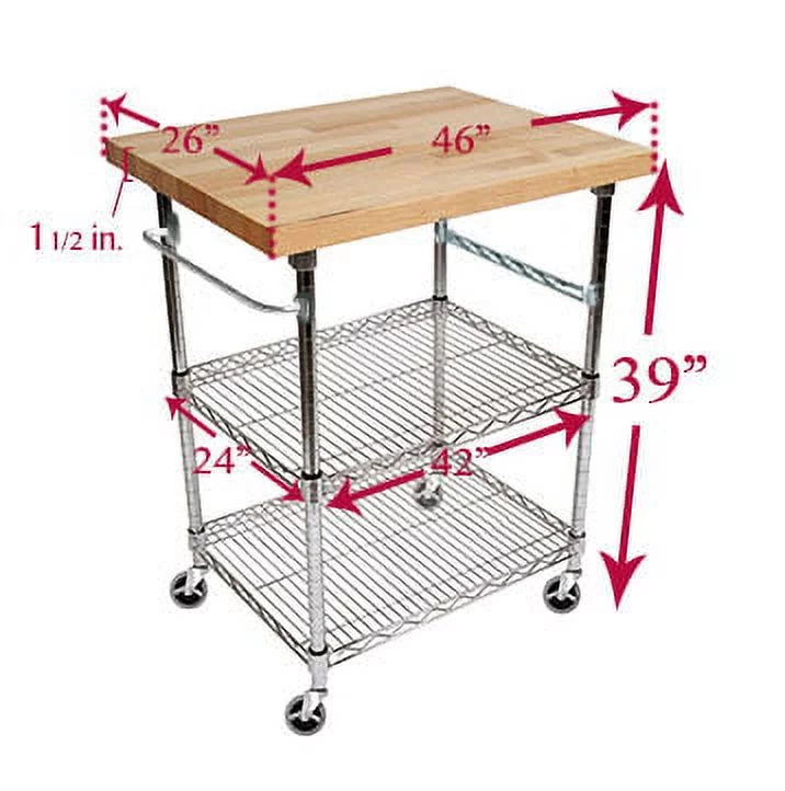 3 Tier Gourmet Cart with Maple Butcher Block Top U1137