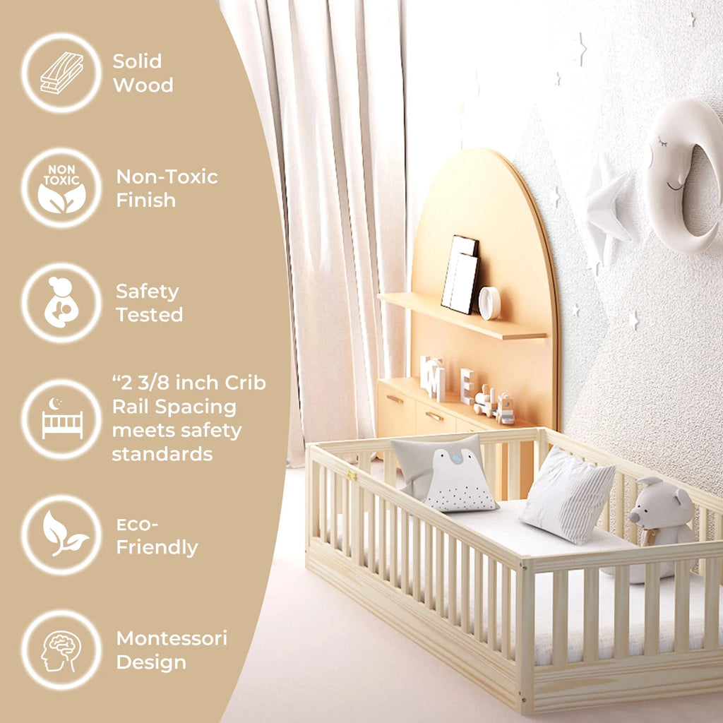 Hardwood Toddler Floor Bed with Gate D342