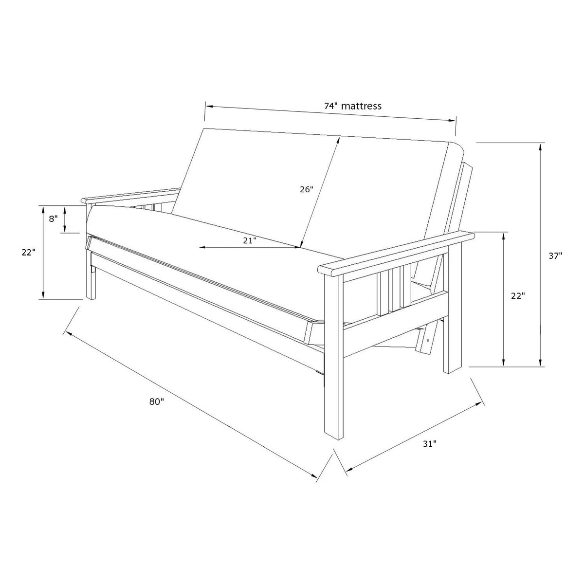 Black Futon Frame with Aqua Linen Mattress Z394521