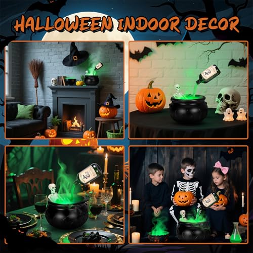 Black Cauldron Halloween Decoration with Skeleton Potion Bottles Q839