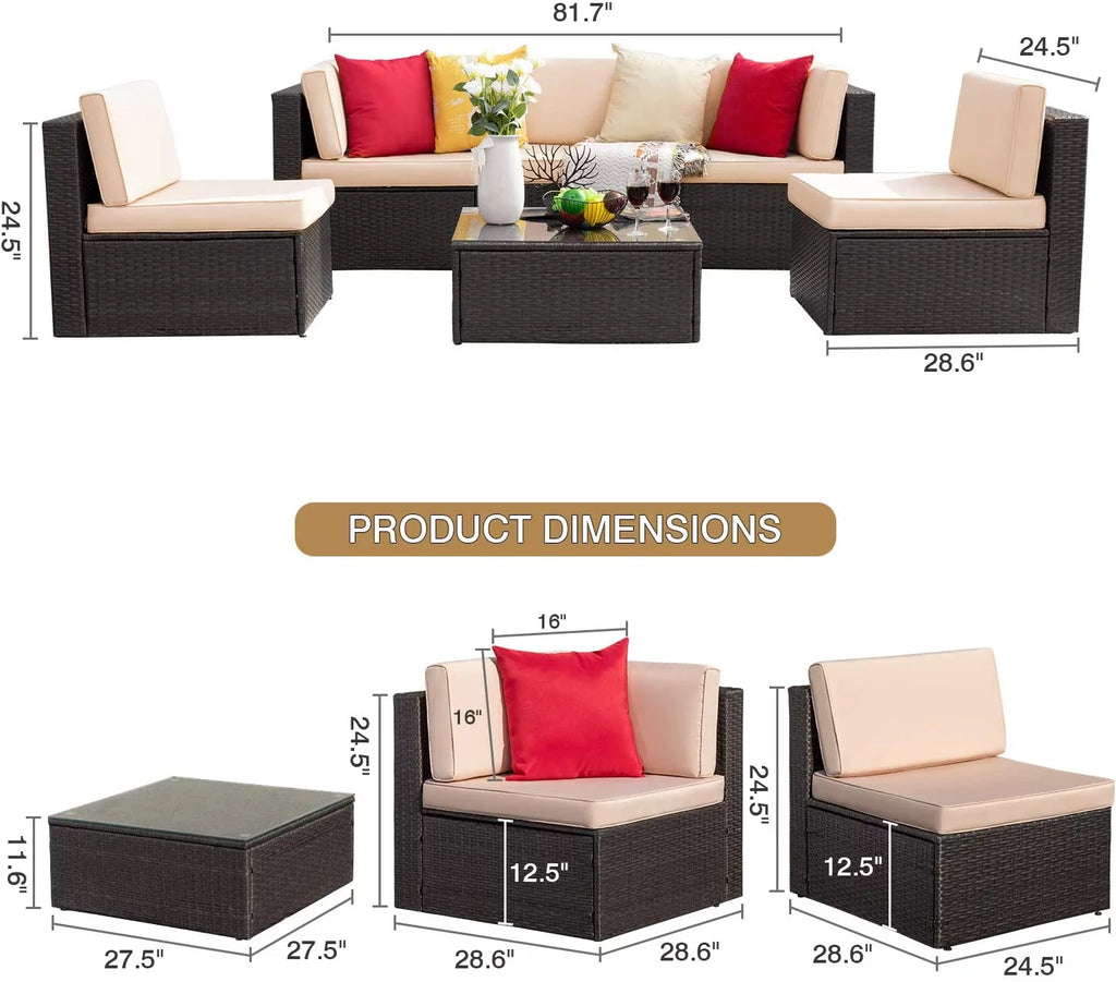6 Pieces Wicker PE Rattan Sectional Sofa with Cushions F906171