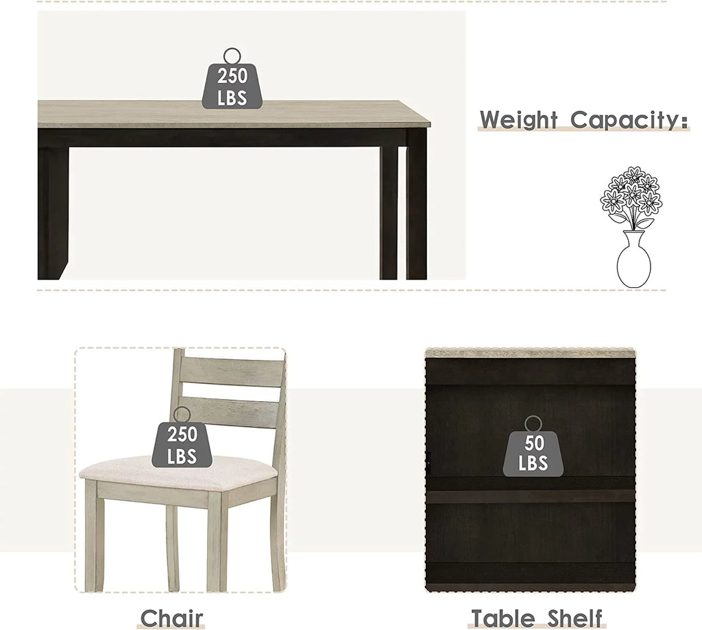 5-Piece Wood Dining Table Set with Padded Chairs S77014