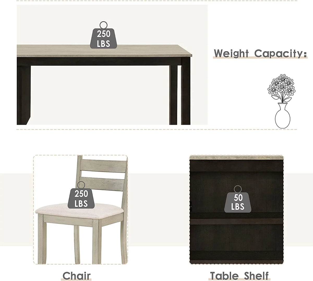 5-Piece Wood Dining Table Set with Padded Chairs S77014