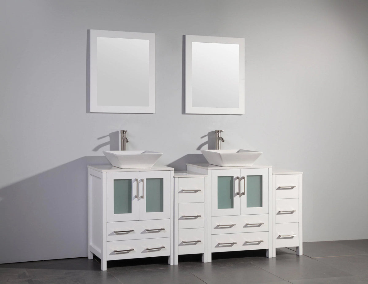 72 in. White Double Basin Bathroom Vanity with Mirrors W9754