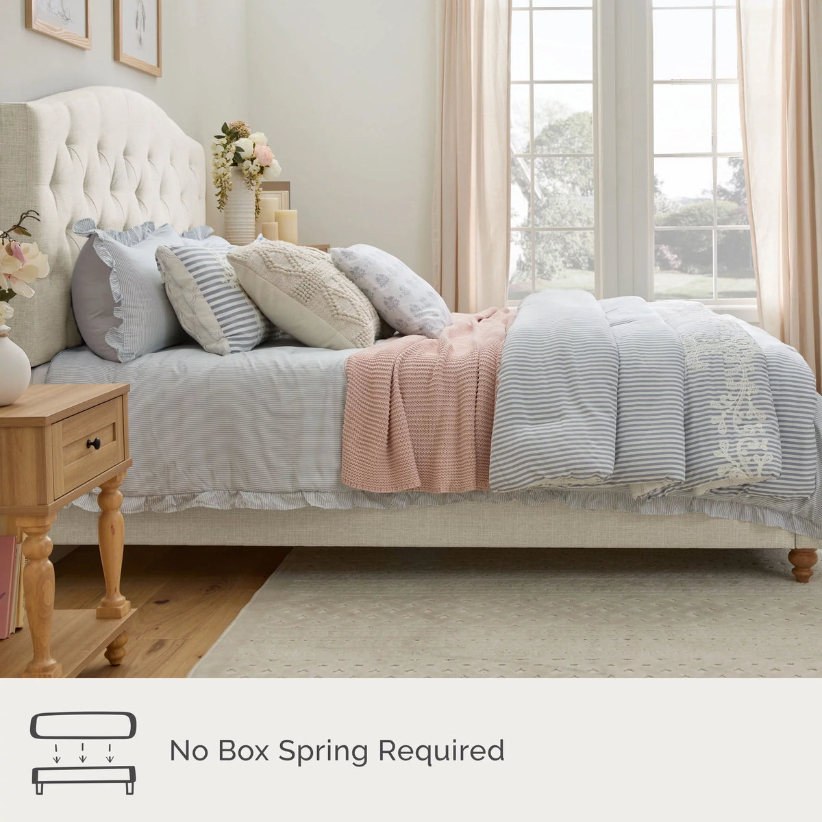 Upholstered Diamond Tufted Platform Bed, Twin, Oat K688