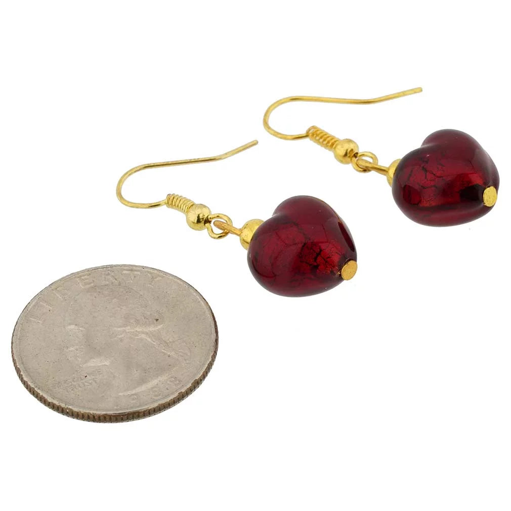 Ruby Red Murano Glass Heart Earrings Y8794