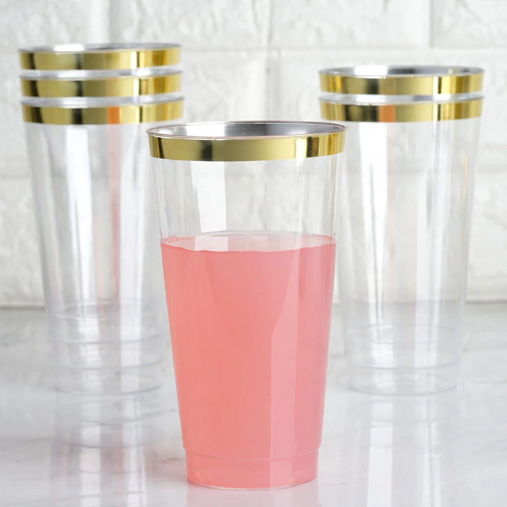 18 oz Clear with Gold Rim Plastic Cocktail Glasses S803848