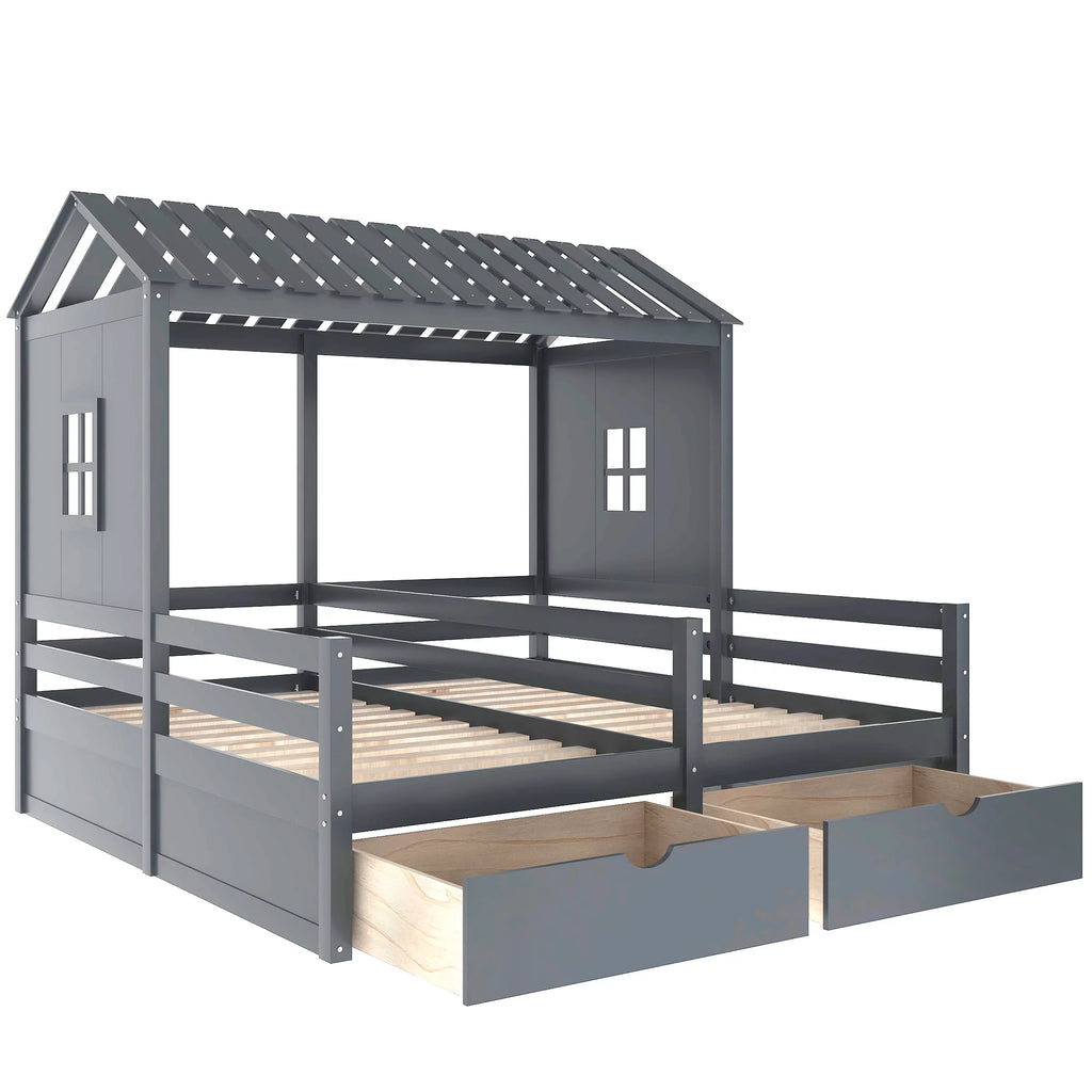 Twin Size House Platform Bed with Two Drawers U663721