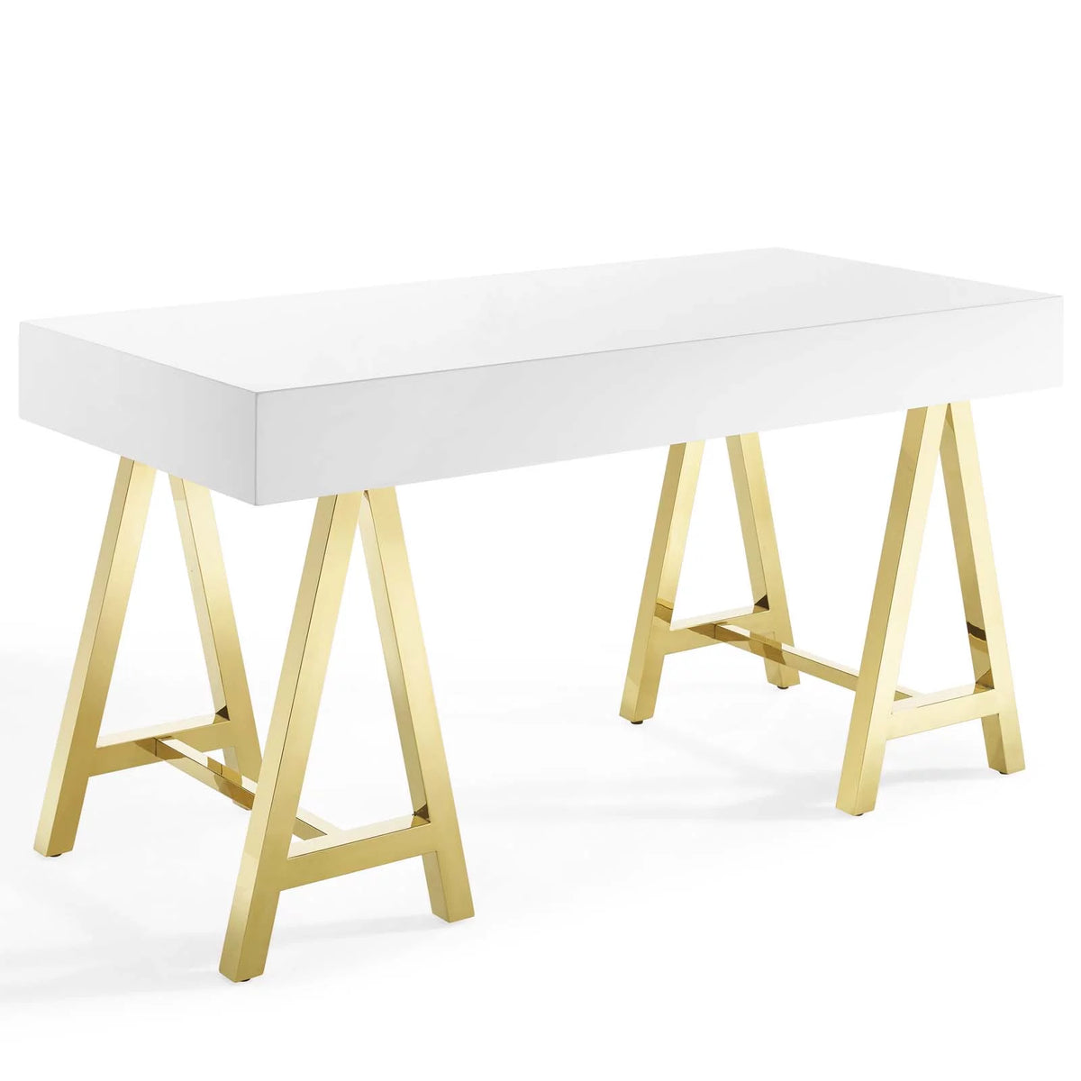 Wood Metal Gold White Computer Work Desk O40344