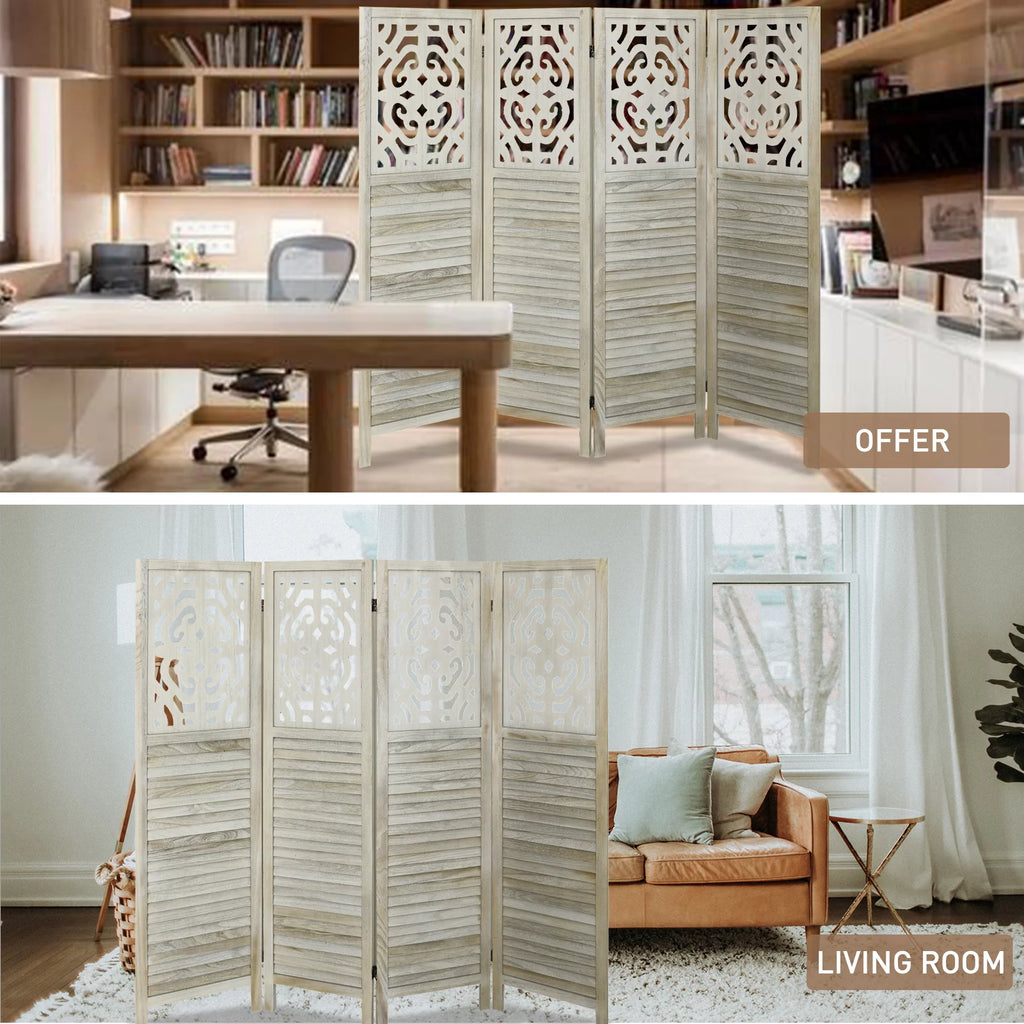 4 Panels Wood Carved Room Divider M837677