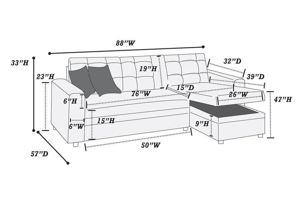 Blue Grey Convertible Sectional Sofa Chaise L708