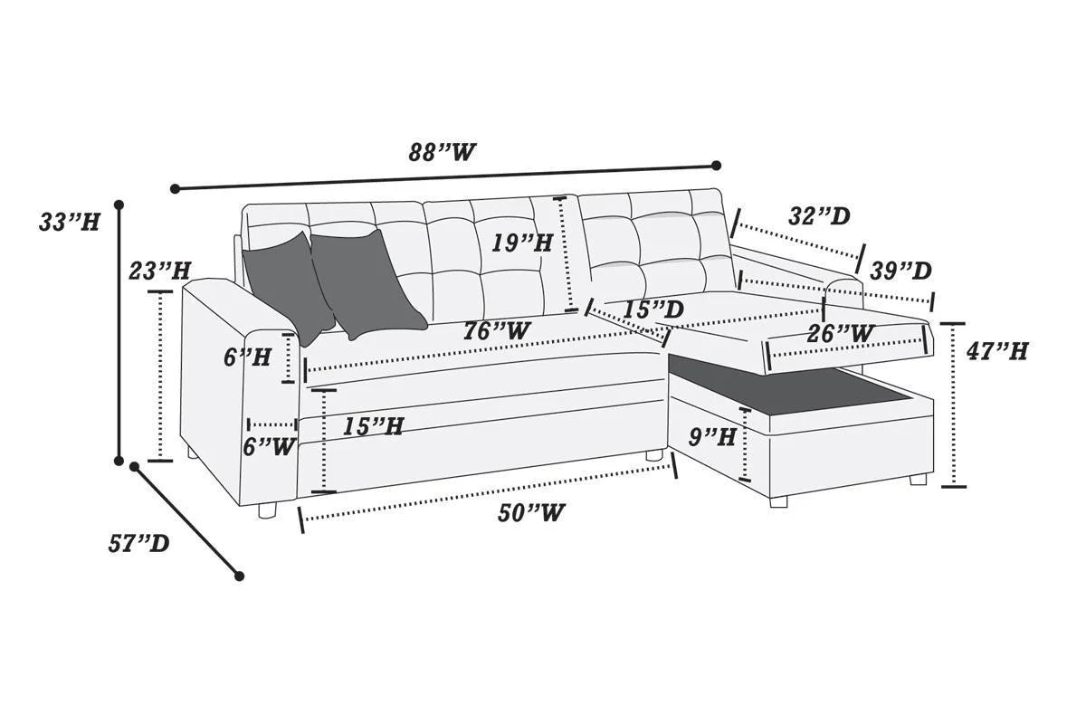 Blue Grey Convertible Sectional Sofa Chaise L708