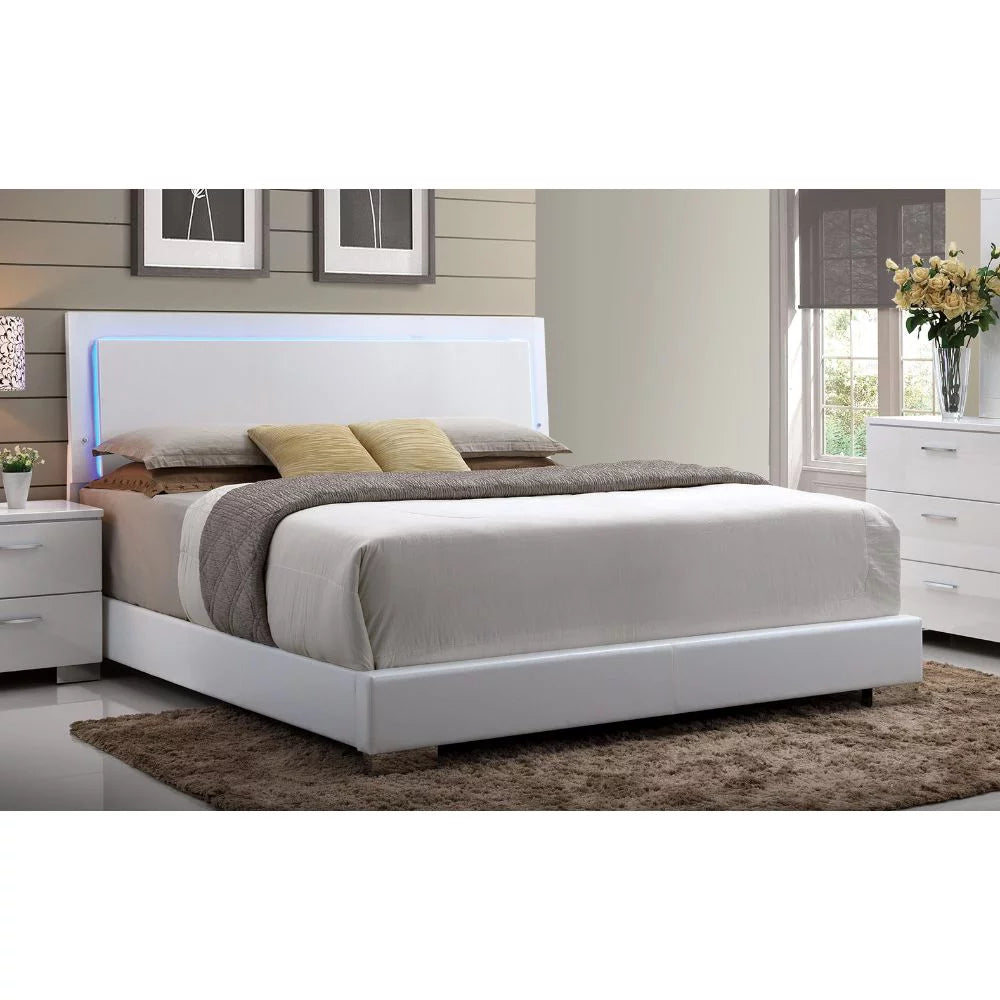 White PU Eastern King Bed with LED X6284
