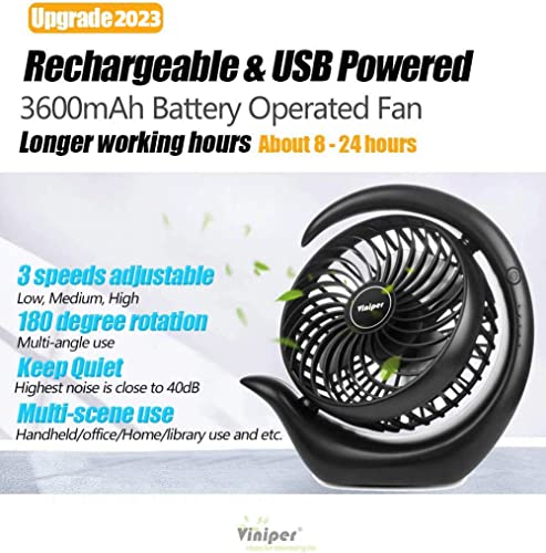 Portable Rechargeable Fan 3 Speeds 180 Rotation 6.2 inch R6275