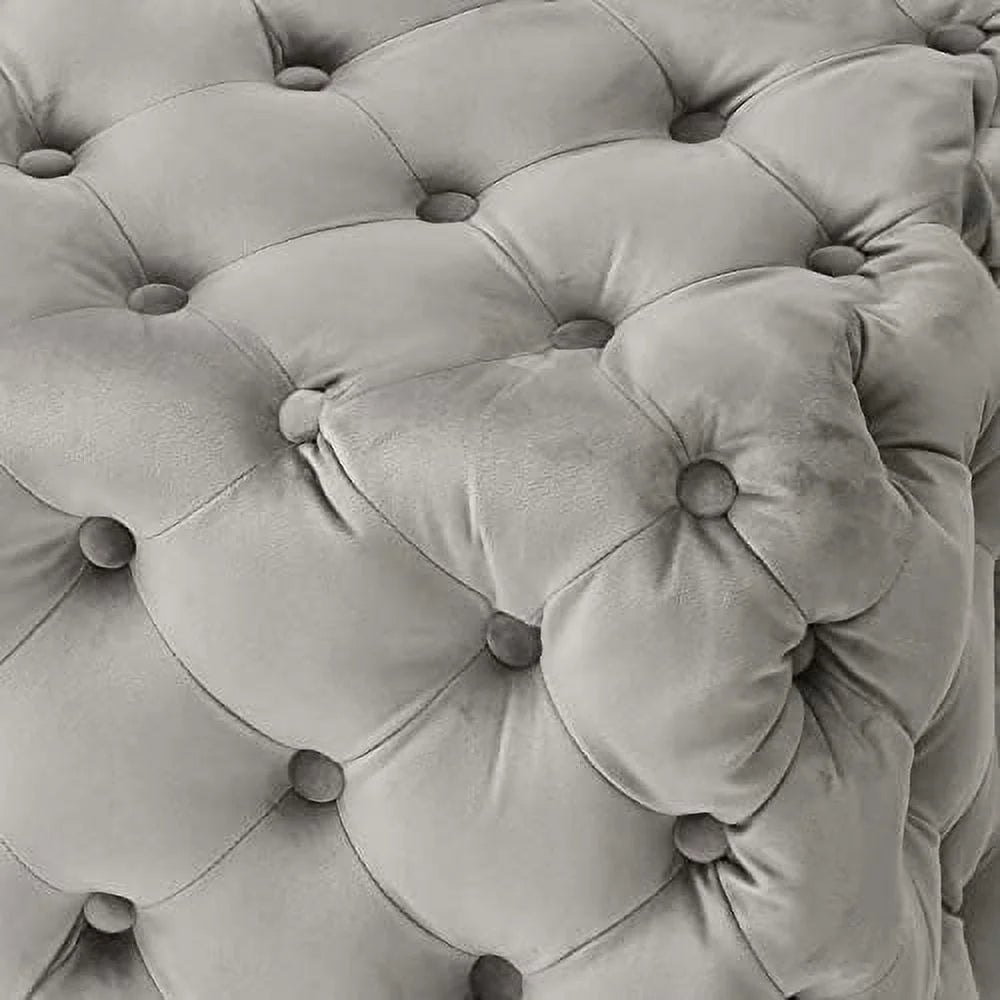 Gray Velvet Square Ottoman T814